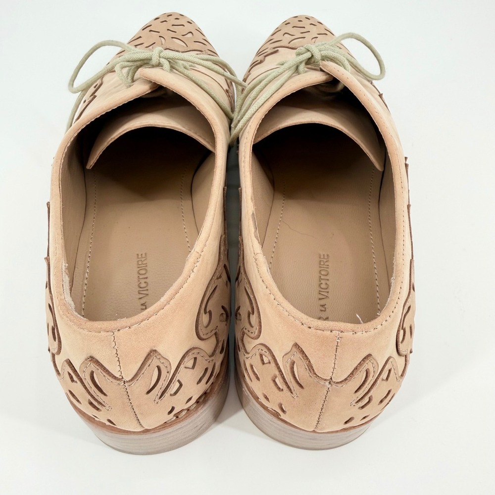 Pour La Victoire Laser Cut tan Leather Oxford Shoes Nude Women's 7.5 Rare - Picture 3 of 7